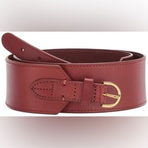 J. Crew Waist Leather Belt Cognac Maroon Women's Size Medium with Gold Buckle